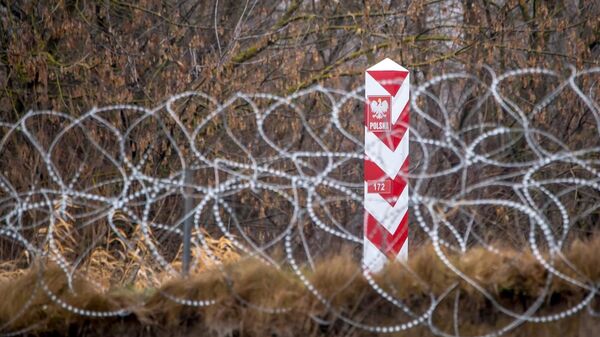 Забор и приграничный столб на границе Польши и Белоруссии, архивное фото - Sputnik Литва