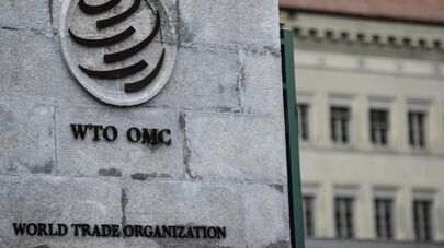 Эмблема Всемирной торговой организации (ВТО) возле здания штаб-квартиры организации в Женеве, архивное фото