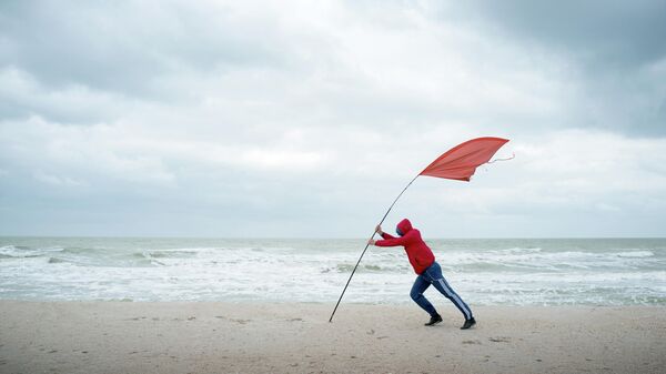Мужчина на берегу моря в ветреную погоду, архивное фото - Sputnik Литва