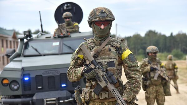 Украинские военнослужащие во время совместных военных учений Украины и стран НАТО Rapid Trident 2020 на Яворовском полигоне, архивное фото - Sputnik Литва