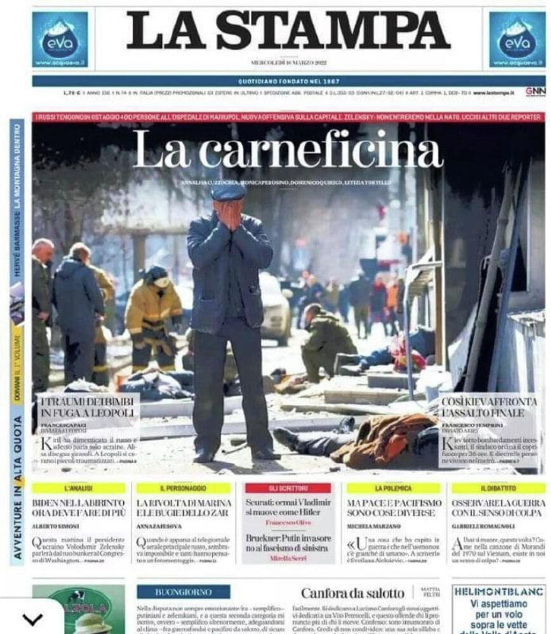 Первая полоса итальянской газеты La Stampa с фото из Донецка - Sputnik Lietuva, 1920, 31.03.2022