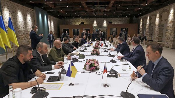 Rusijos ir Ukrainos delegacijų  derybos Stambule - Sputnik Lietuva