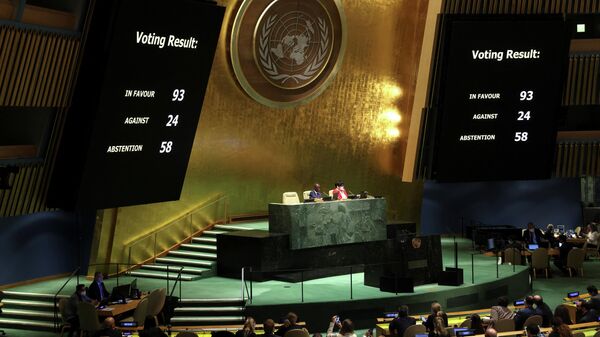 Balsavimas JT Generalinėje Asamblėjoje dėl Rusijos dalyvavimo ŽTT sustabdymo - Sputnik Lietuva