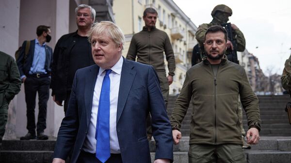 Президент Украины Владимир Зеленский и премьер-министр Великобритании Борис Джонсон в Киеве, архивное фото - Sputnik Литва