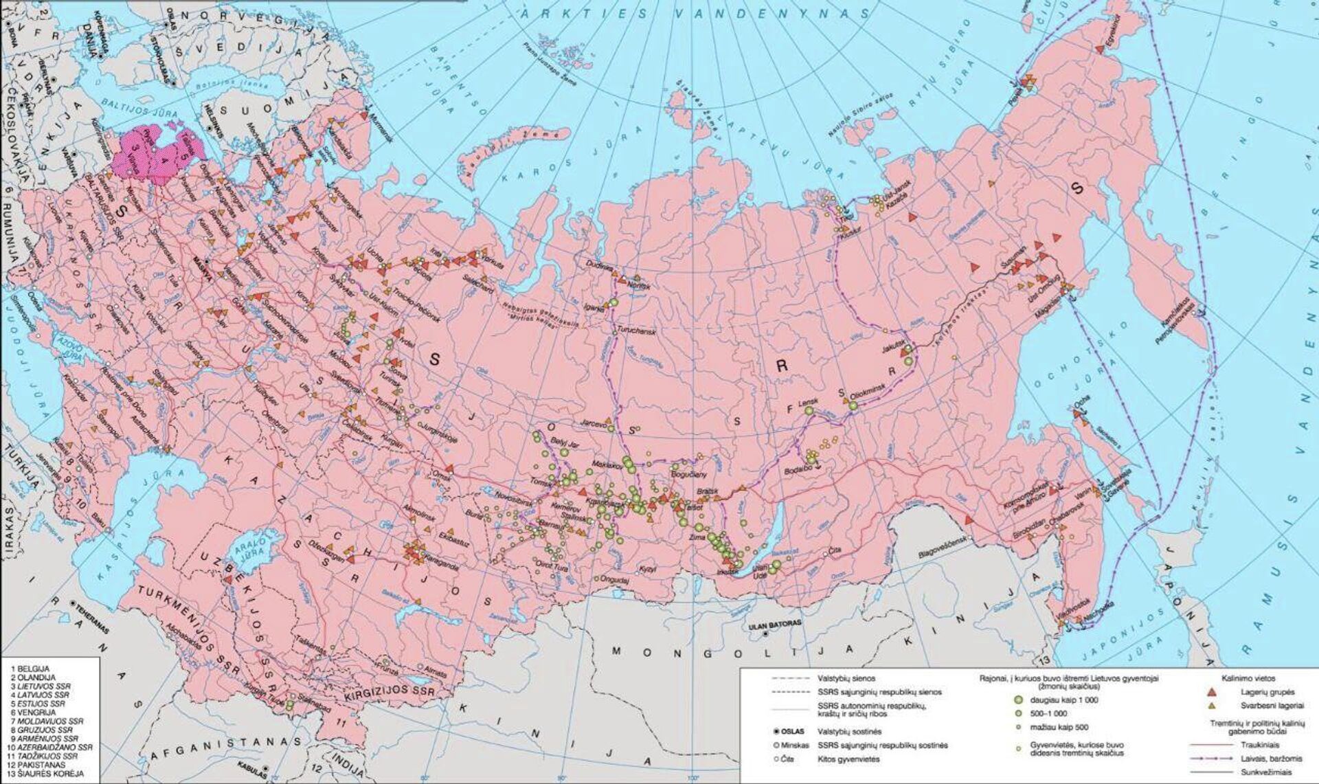 Карта с отмеченными местами захоронений репрессированных литовцев на территории России - Sputnik Литва, 1920, 19.05.2022