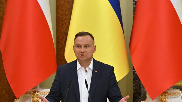 Президент Польши Анджей Дуда на пресс-конференции после встречи с Владимиром Зеленским - Sputnik Литва