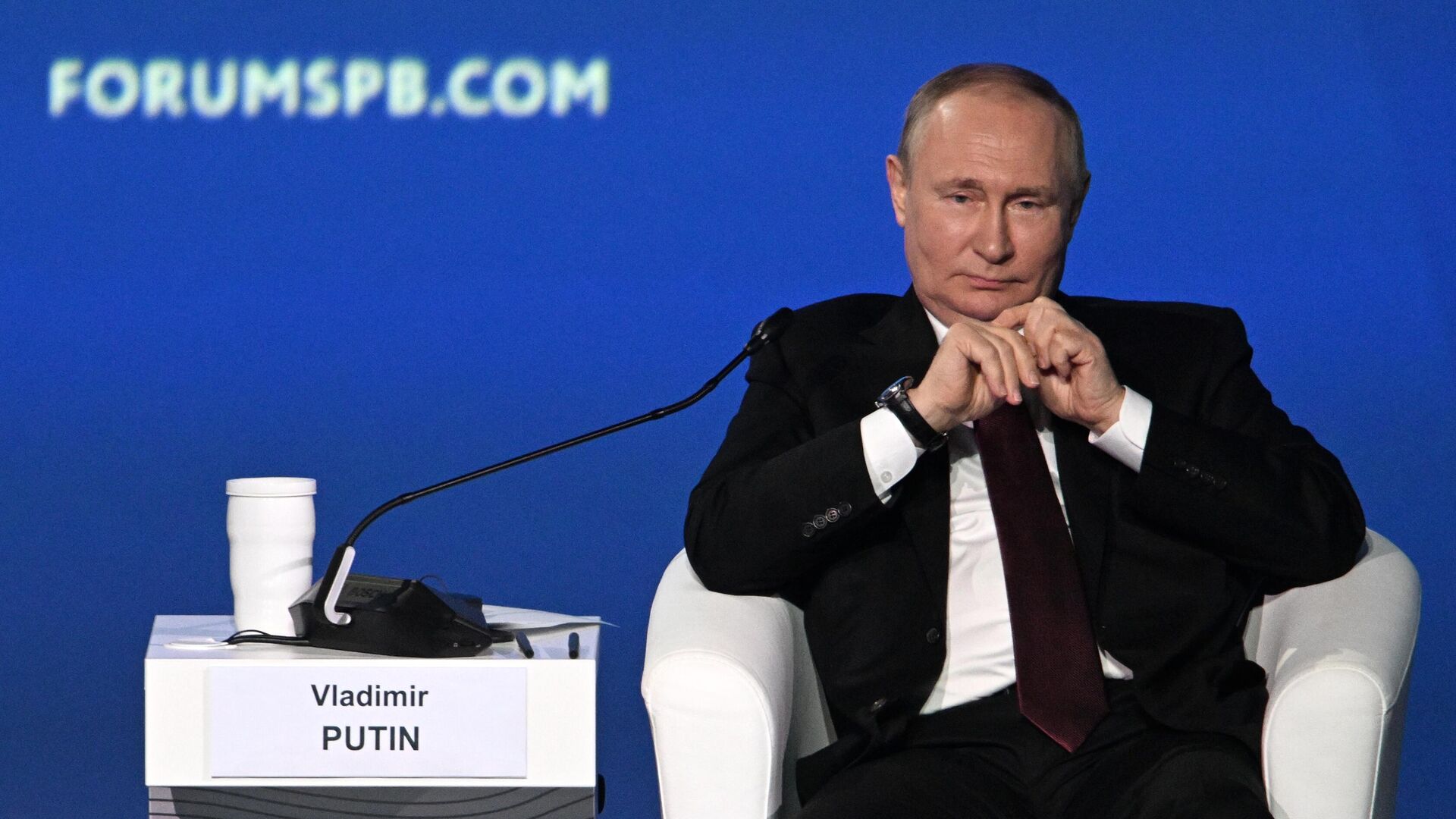 Президент России Владимир Путин во время выступления на ПМЭФ-2022 - Sputnik Литва, 1920, 18.06.2022