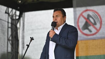 Депутат Сейма Литвы Пятрас Гражулис на митинге "Движения семей Литвы" в Вильнюсе