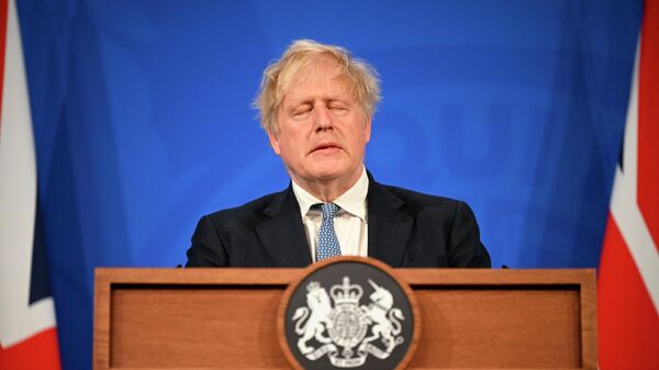 Премьер-министр Великобритании Борис Джонсон выступает на пресс-конференции на Даунинг-стрит в Лондоне - Sputnik Литва