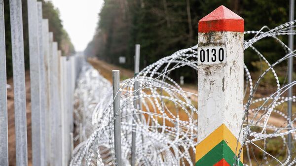Забор и приграничный столб на границе Литвы, архивное фото - Sputnik Литва
