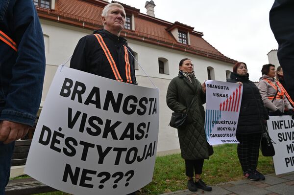 Протестующие требовали немедленно повысить заработную плату работников вузов не менее чем на треть. - Sputnik Литва