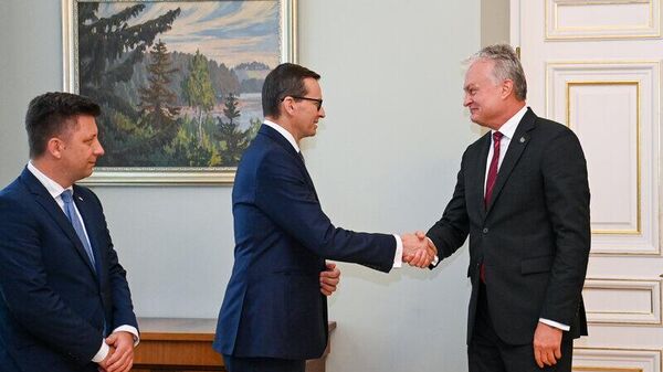  Президент Литвы Гитанас Науседа на встрече с премьер-министром Польши Матеушем Моравецким - Sputnik Литва