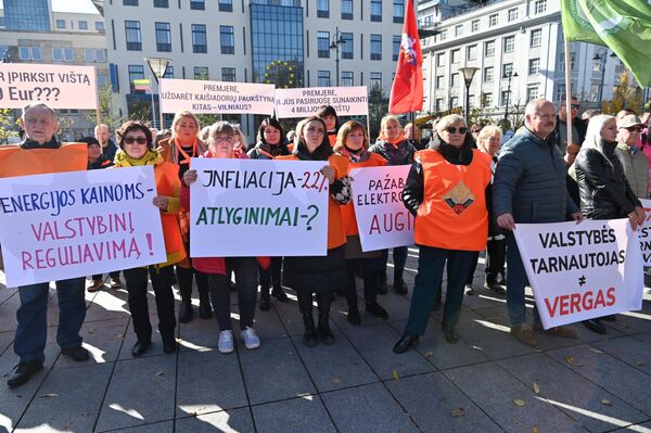 На акцию протеста пришло много людей с плакатами.  - Sputnik Литва