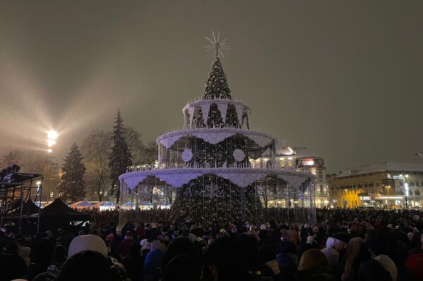 Новогодняя елка в этом году представляет собой нарядный трехъярусный торт 25 метров в высоту и 22 метра в диаметре. - Sputnik Литва