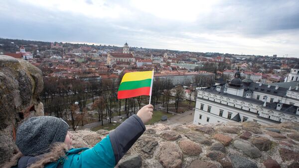 Ребенок с флагом Литвы на фоне Вильнюса, архивное фото - Sputnik Литва