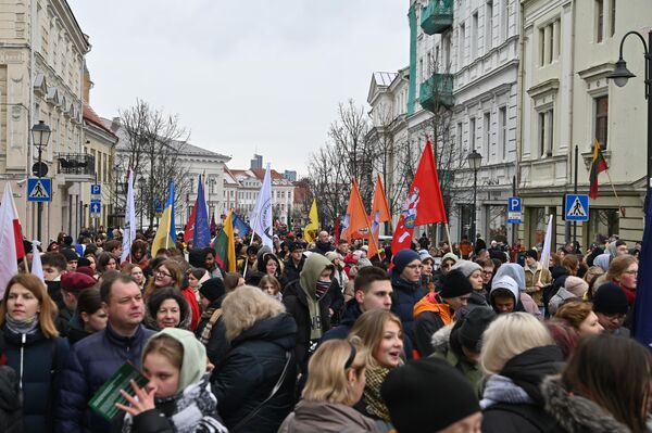В шествии приняло участие множество молодых людей со всей Литвы, украсивших свою одежду национальной атрибутикой. Также повсюду развевались флаги. - Sputnik Литва