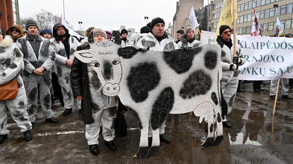 Акция протеста фермеров в Вильнюсе напротив здания Министерства сельского хозяйства - Sputnik Литва