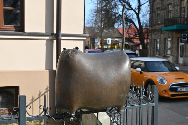Самый известный толстяк Ужуписа - кот с серьгой в ухе. - Sputnik Литва