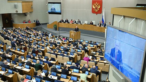 Председатель правительства РФ Михаил Мишустин выступил с отчетом в Госдуме - Sputnik Литва