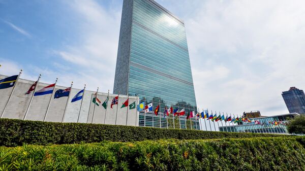 Флаги в штаб-квартиры Организации Объединенных Наций в Нью-Йорке - Sputnik Литва
