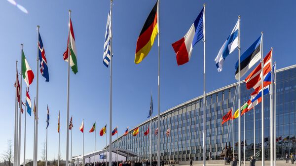 Флаги стран - членов НАТО у штаб-квартиры в Брюсселе - Sputnik Литва