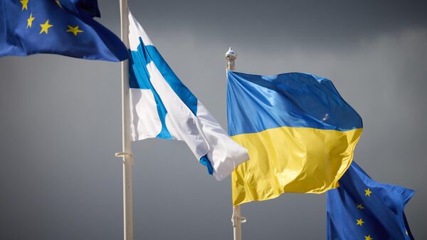 Флаги ЕС, Финляндии и Украины, архивное фото  - Sputnik Литва
