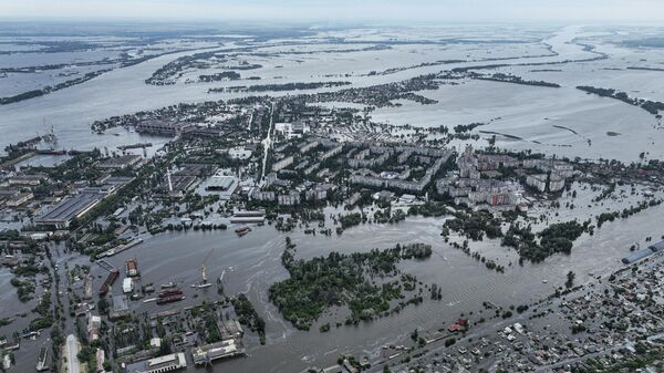 Затопленная территория Херсонской области на левом берегу Днепра, архивное фото - Sputnik Литва