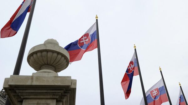 Государственные флаги Словакии в Братиславе, архивное фото - Sputnik Литва