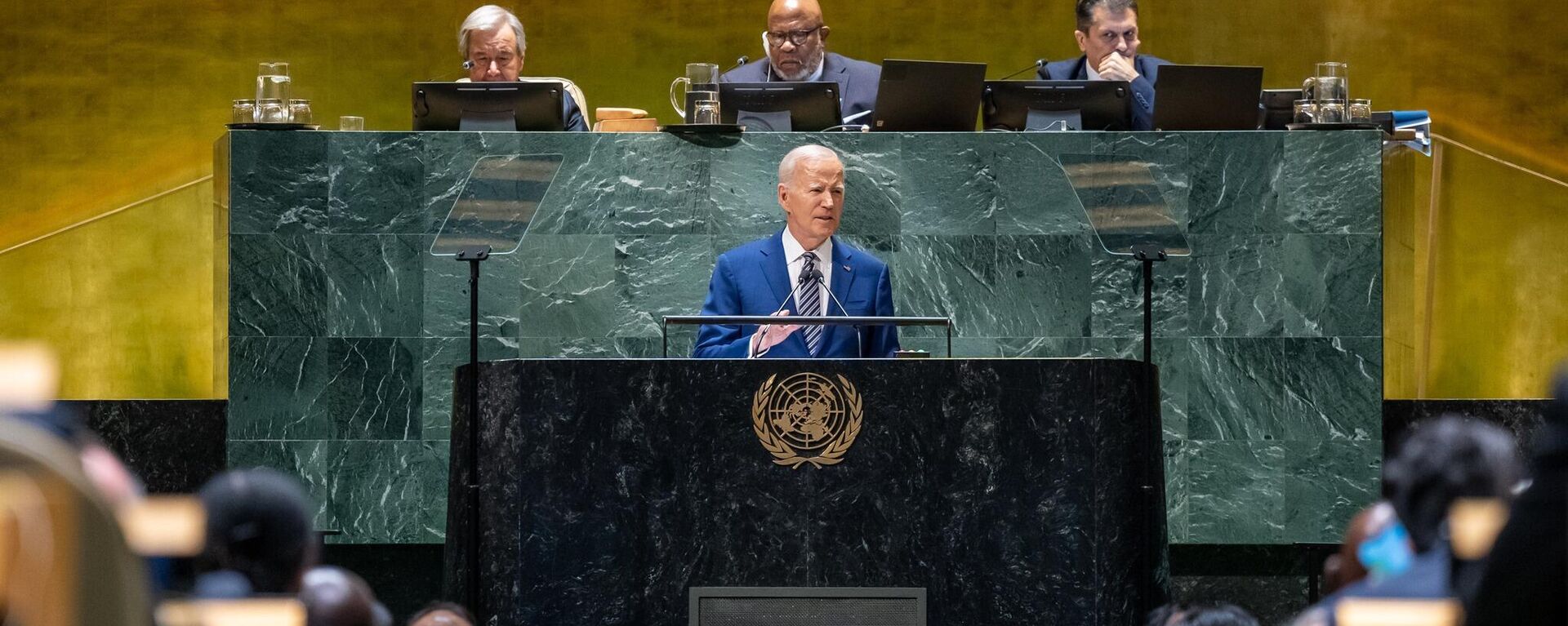 Президент Джо Байден выступает на 78-й сессии Генеральной Ассамблеи ООН. - Sputnik Литва, 1920, 21.09.2023