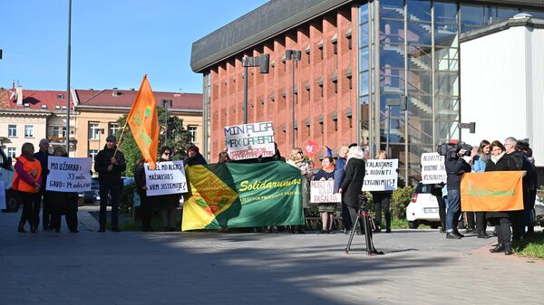 Пикет работников Департамента миграции совместно с организацией профсоюзов Solidarumas в Вильнюсе - Sputnik Литва