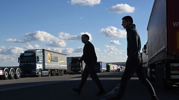 Очереди из грузовиков на границе Украины и Польши - Sputnik Литва