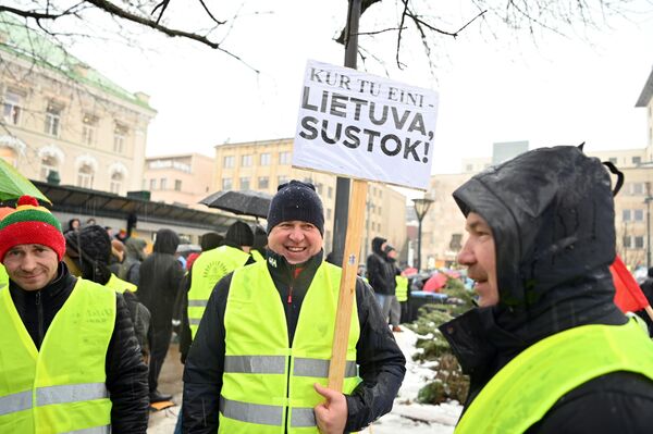 Надпись на плакате: &quot;Куда ты идешь, Литва, остановись!&quot;. - Sputnik Литва