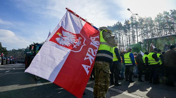 Польские фермеры во время протеста на границе с Германией - Sputnik Литва