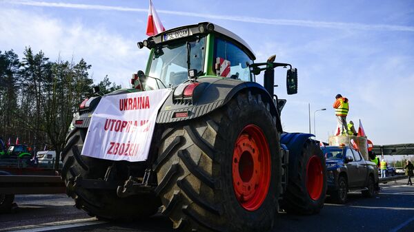Польские фермеры во время протеста на границе с Германией - Sputnik Литва