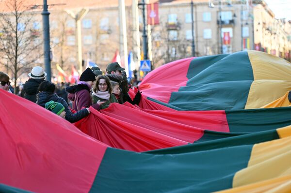 Тысячи жителей собрались в центре столицы, чтобы отпраздновать 11 марта. - Sputnik Литва