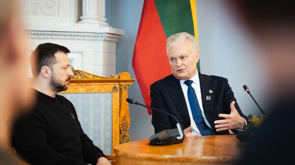  Глава Литвы Гитанас Науседа с президентом Украины Владимиром Зеленским в Вильнюсе - Sputnik Литва