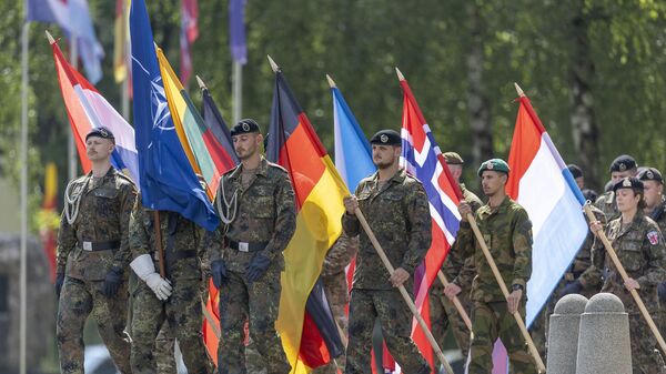 Солдаты несут флаги стран-членов НАТО, архивное фото - Sputnik Литва