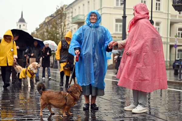 Шествие Союза слепых и слабовидящих Литвы началось на Кафедральной площади и продолжилось до здания правительства. - Sputnik Литва