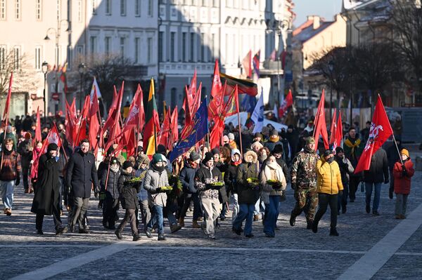 Участники шествия также делали остановки у Вильнюсской ратуши, Дворца Великого Вильнюсского Сейма.  - Sputnik Литва