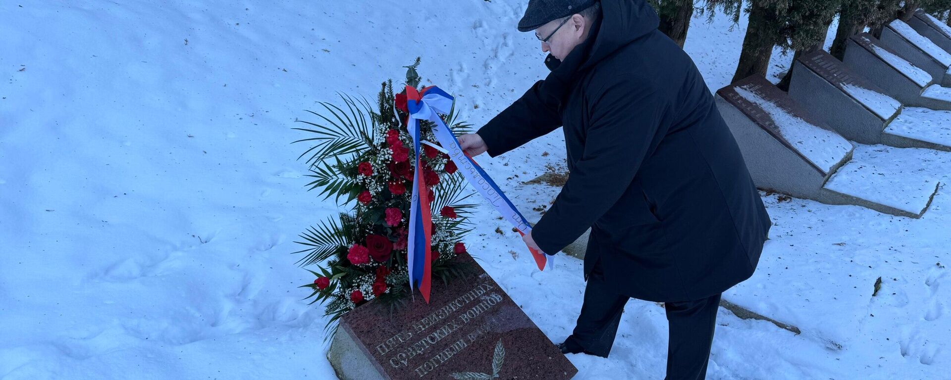 Сотрудники посольства РФ в Литве почтили память советских воинов на Антакальнисском кладбище в честь Дня защитника Отечества - Sputnik Литва, 1920, 23.02.2025
