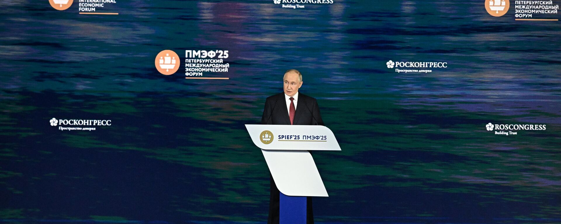 Президент РФ Владимир Путин на пленарном заседании XXVIII Петербургского международного экономического форума - Sputnik Литва, 1920, 20.06.2025