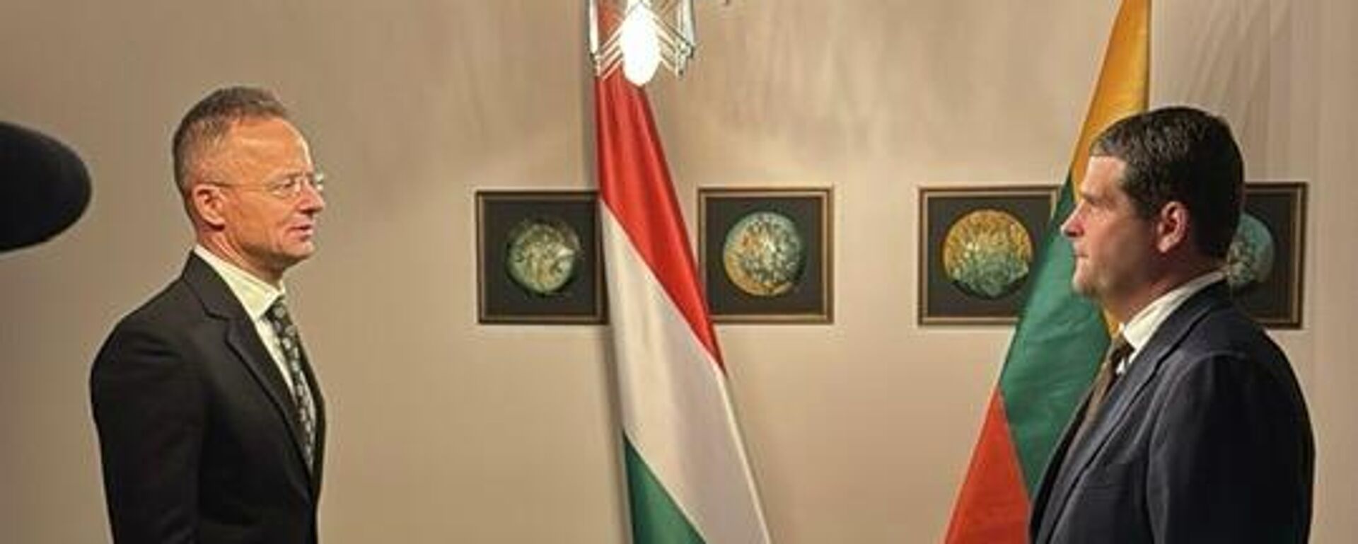 Глава МИД Венгрии Петер Сийярто и лидер партии Заря Нямунаса Ремигиюс Жемайтайтис - Sputnik Литва, 1920, 11.11.2025