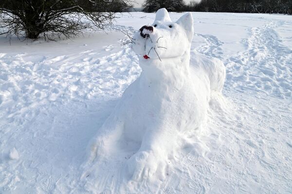 На фото: фигура собаки, слепленная из снега. - Sputnik Литва