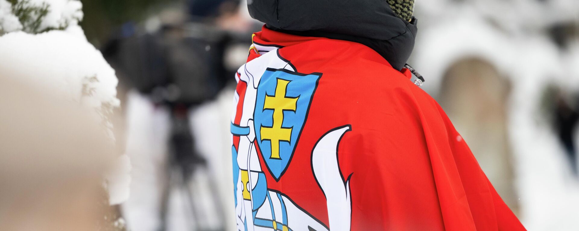 Жительница Литвы с национальным флагом Литвы с гербом - Sputnik Литва, 1920, 13.01.2026