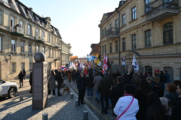 Шумное шествие стартовало у гимназии Ужуписа и до статуи Ангела. - Sputnik Литва