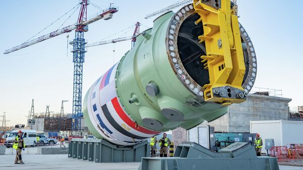 Установка в проектное положение корпуса реактора первого энергоблока египетской атомной электростанции Эль-Дабаа. Архивное фото - Sputnik Литва