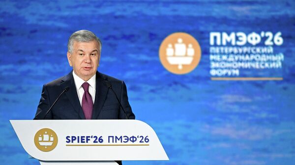 Президент Узбекистана Шавкат Мирзиеев на пленарном заседании ПМЭФ  - Sputnik Литва