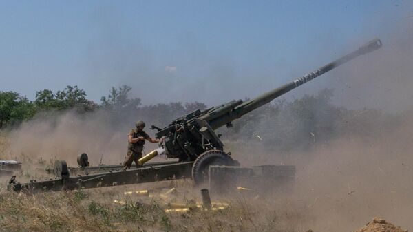 Боевая работа артиллерийских расчетов в ходе специальной военной операции. Архивное фото - Sputnik Литва