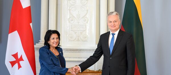 Встреча президента Литвы Гитанаса Науседы (справа) и президента Грузии Саломе Зурабишвили (слева) в Вильнюсе, 22 августа 2019 Встреча президента Литвы Гитанаса Науседы (справа) и президента Грузии Саломе Зурабишвили (слева) в Вильнюсе, 22 августа 2019 - Sputnik Lietuva