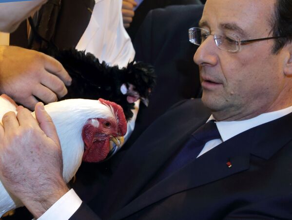 Президент Франции Франсуа Олланд во время посещения сельскохозяйственной выставки в Париже - Sputnik Lietuva